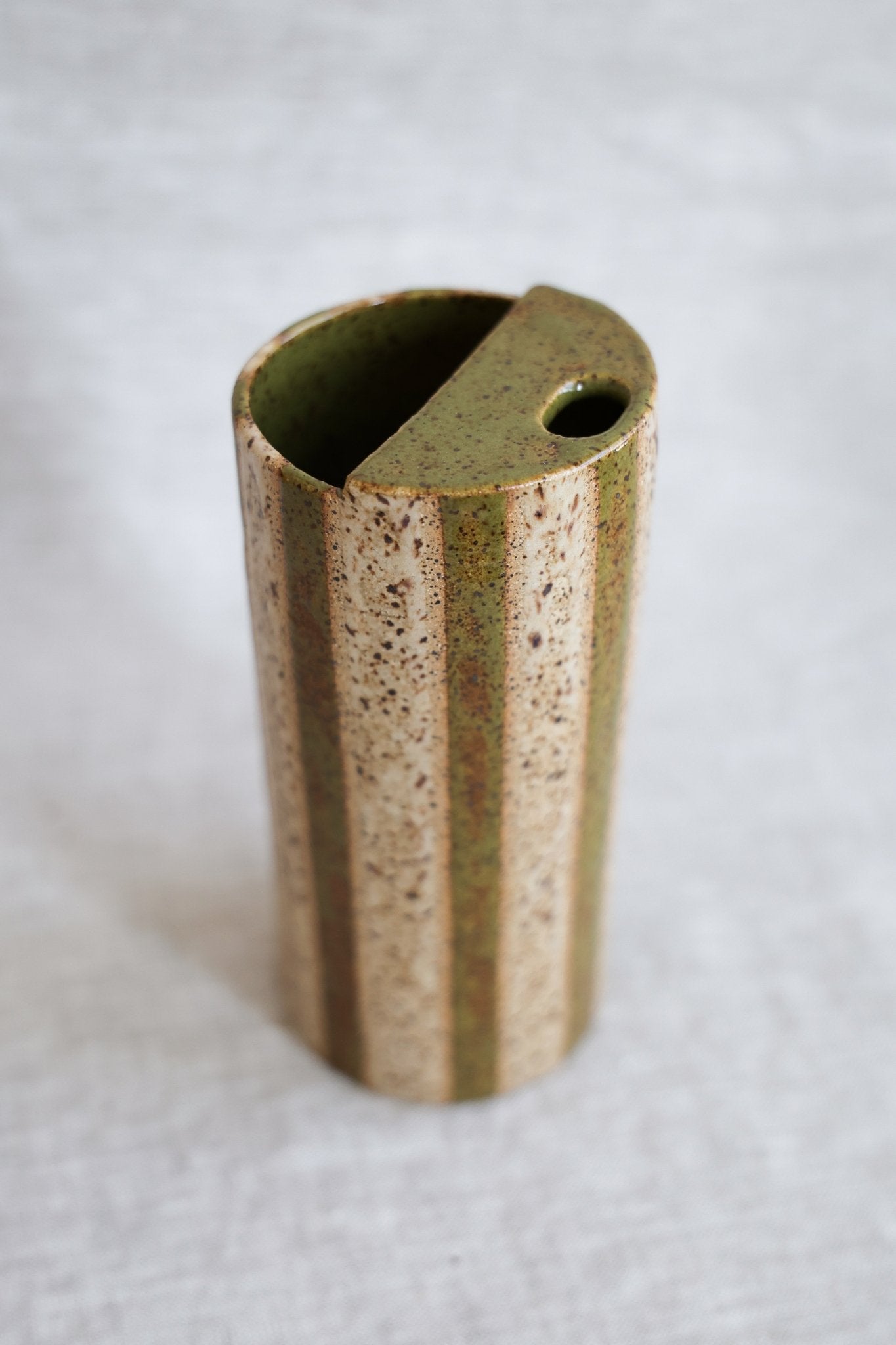 Striped Travel Mug | Olive & Neutral Stoneware - Aware House