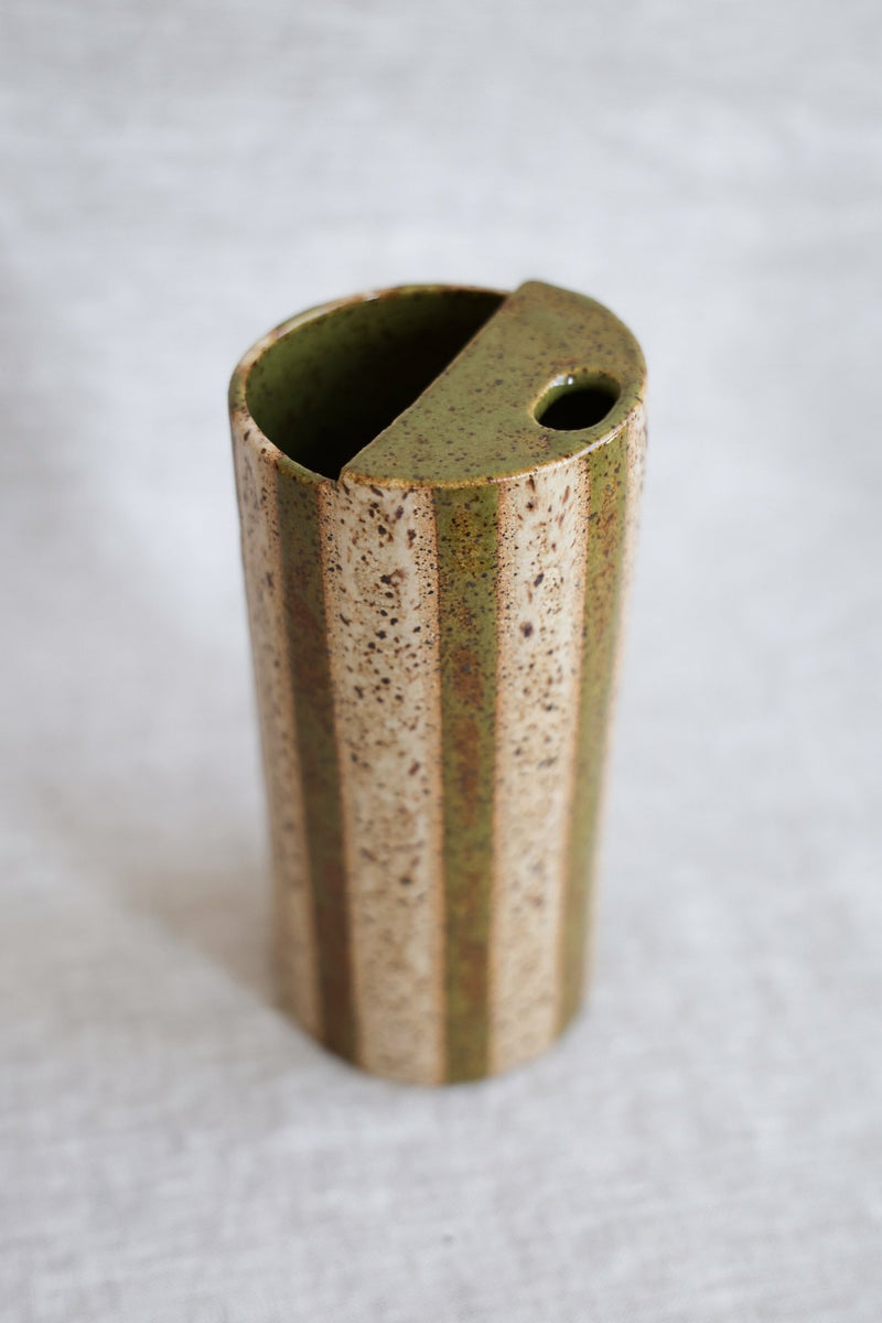 Striped Travel Mug | Olive & Neutral Stoneware-zoom-