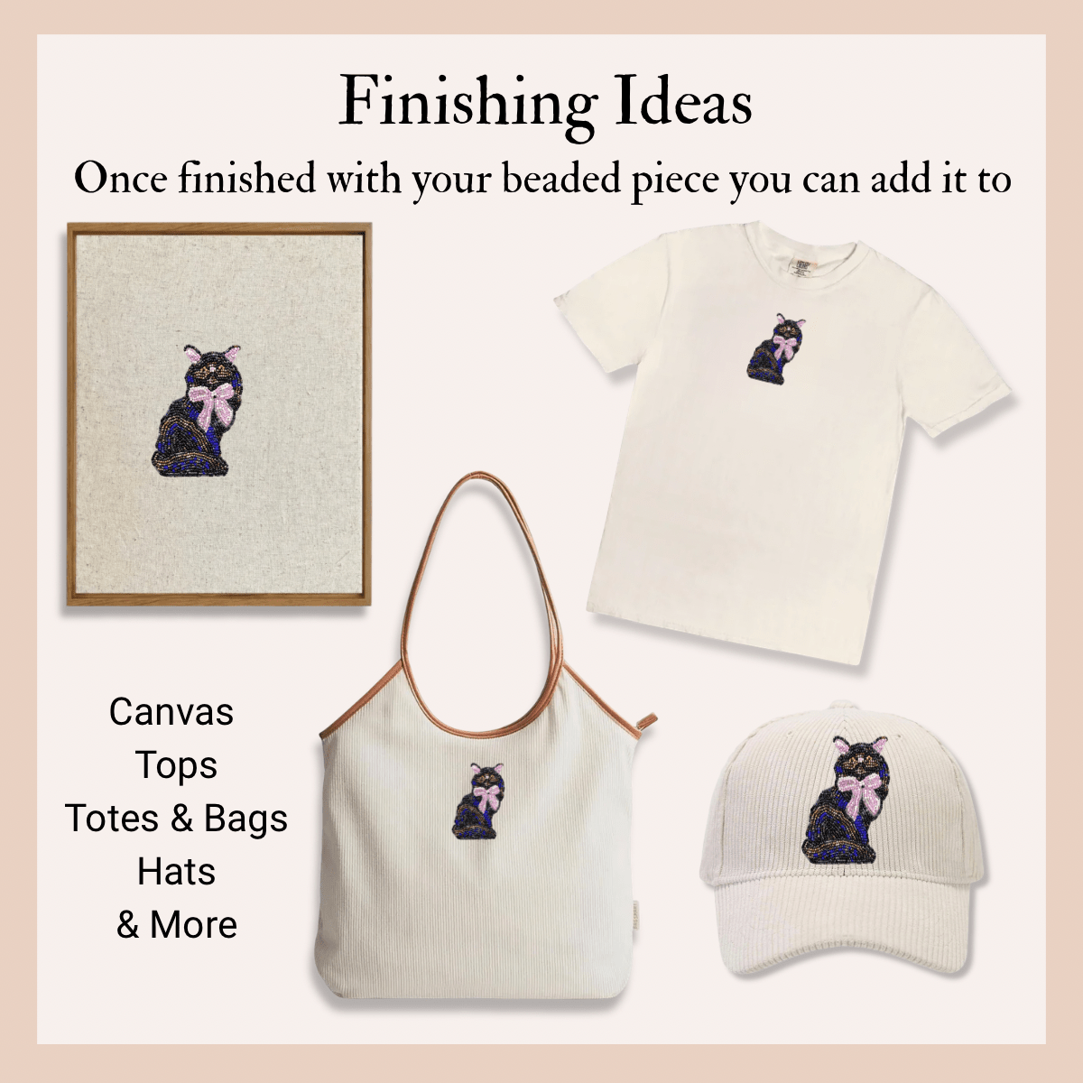 Black Cat With Bow Beaded Art Kit - Aware House - Heather Freitas -