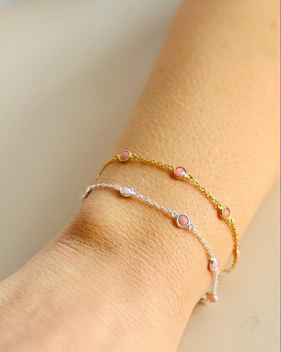 October Birthstone Pink Opal Bracelet | Sterling Silver & Gold Gemstone Jewelry - Aware House
