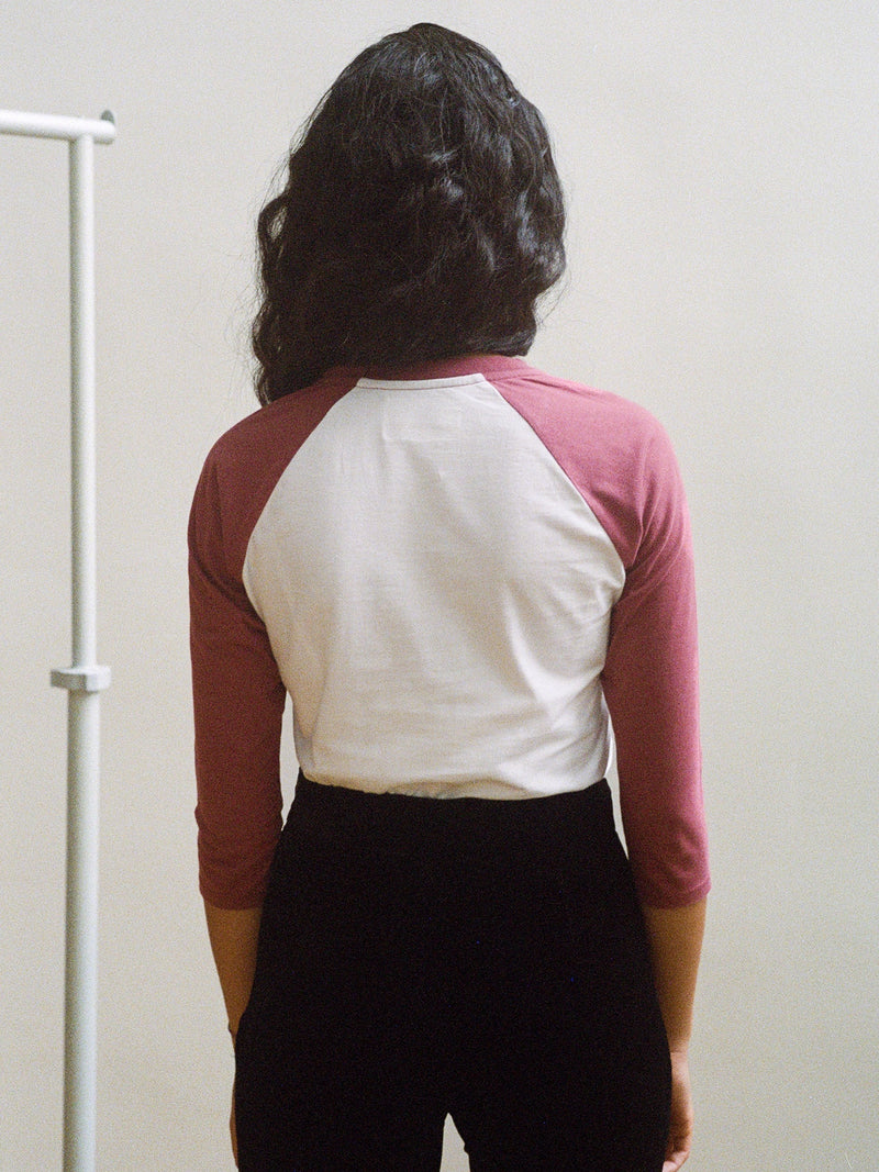 Slim Fitted Raglan Baseball T-shirt | Rouge/White-zoom-