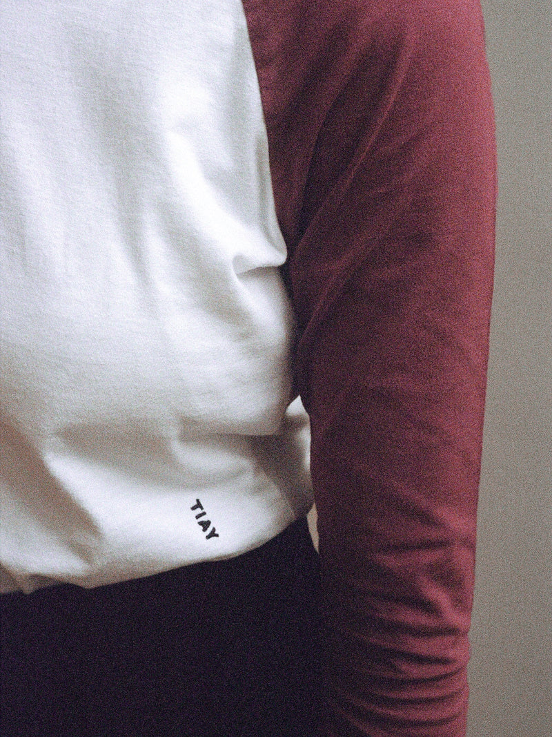 Slim Fitted Raglan Baseball T-shirt | Rouge/White-zoom-