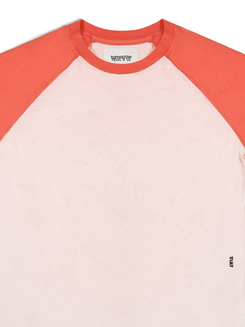 Short Sleeve Raglan Baseball T-shirt | Coral/Blush-zoom-