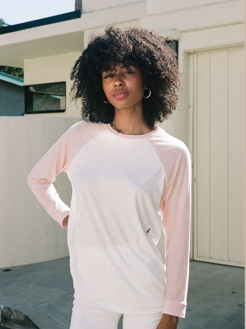 Unisex Raglan Loose Fit T-shirt | Blush/White - Aware House - Tomorrow In A Year -