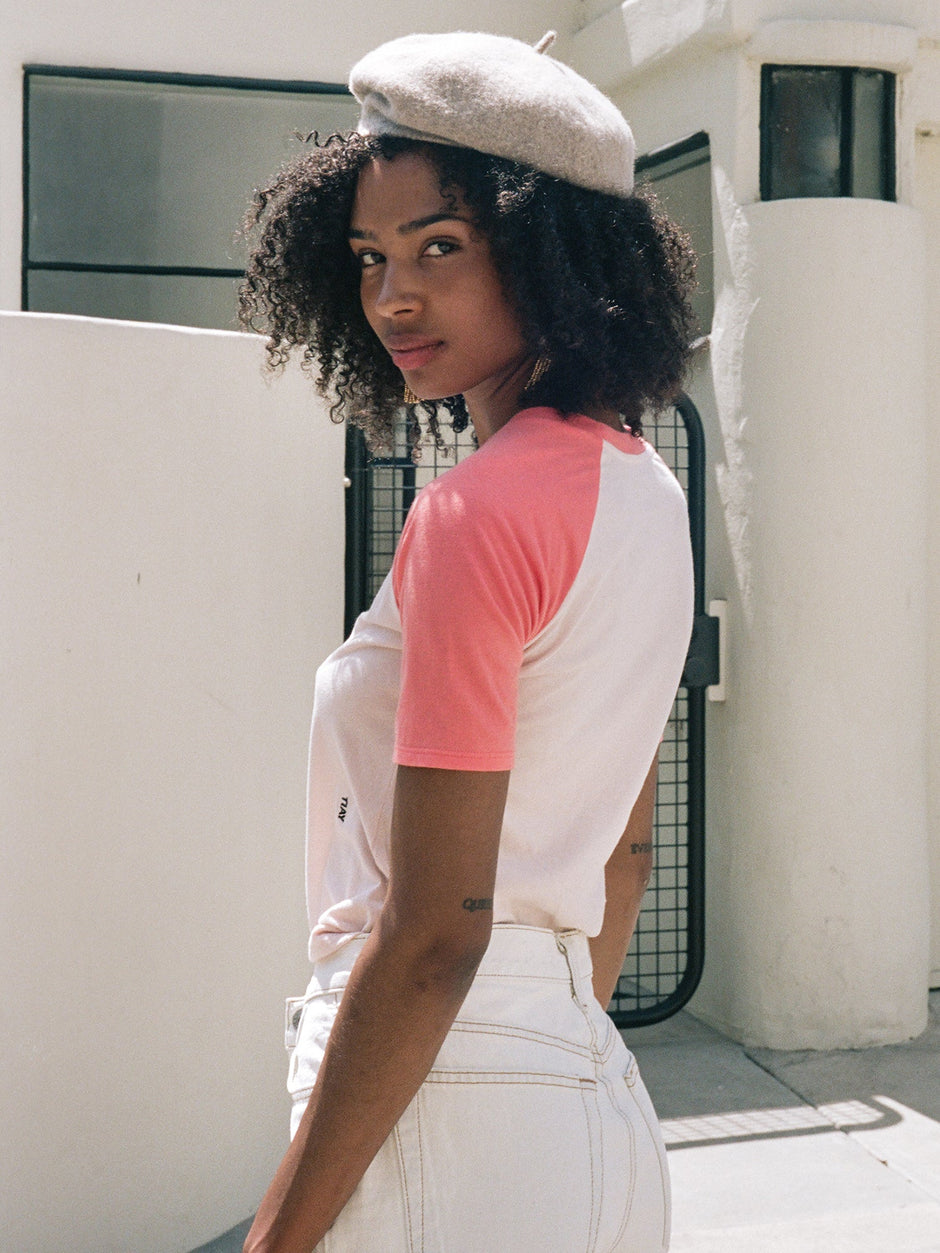 Short Sleeve Raglan Baseball T-shirt | Coral/Blush - Aware House - Tomorrow In A Year -