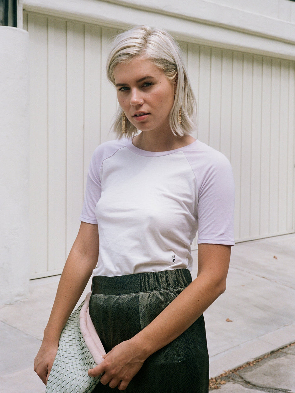 Short Sleeve Raglan Baseball T-shirt | Lavender/White - Aware House - Tomorrow In A Year -