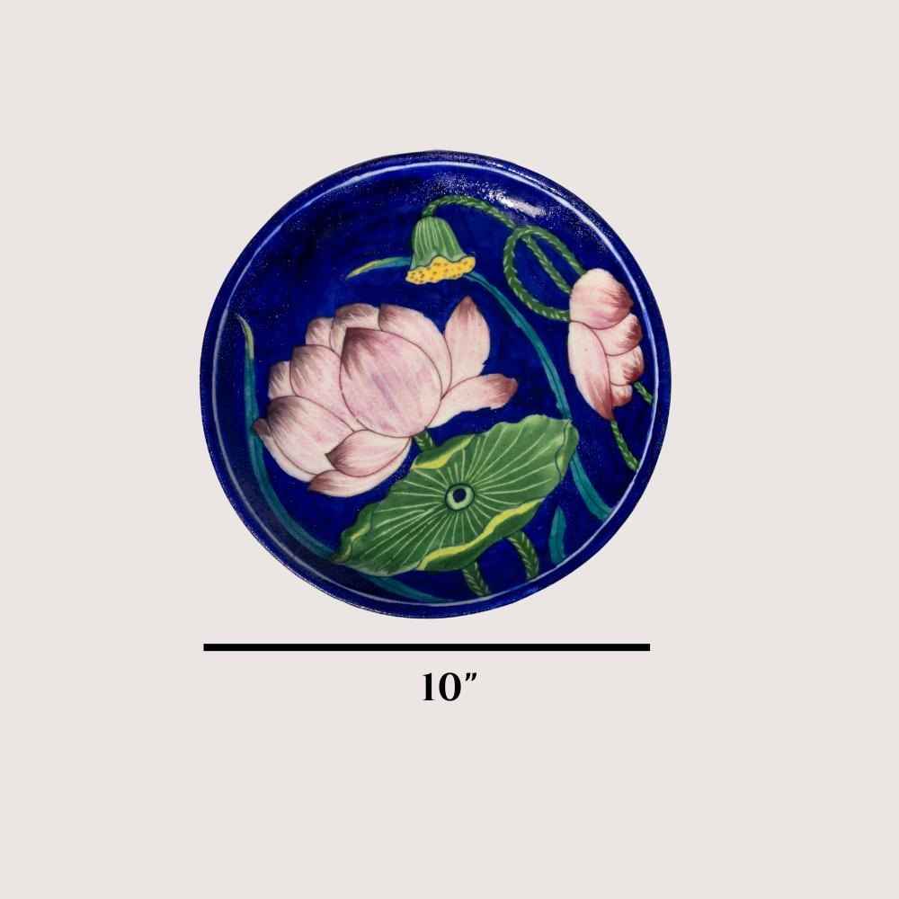 Padma Lotus Plate | Handcrafted Blue Pottery Wall Decor-zoom-4