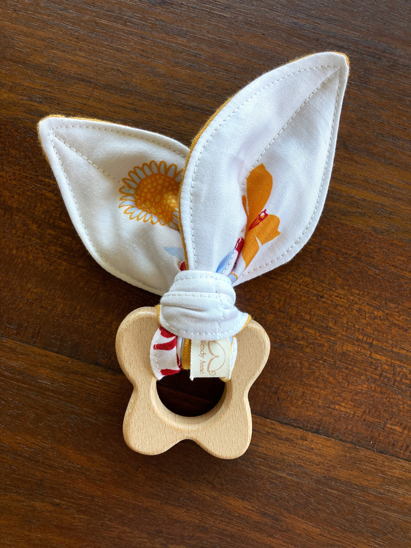 Baby Beech Wood Teether | Organic Cotton Fabric Tie-zoom-