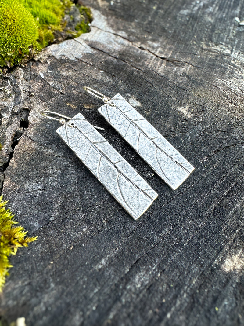 Leaf Rectangle Earrings | Recycled Sterling Silver-zoom-