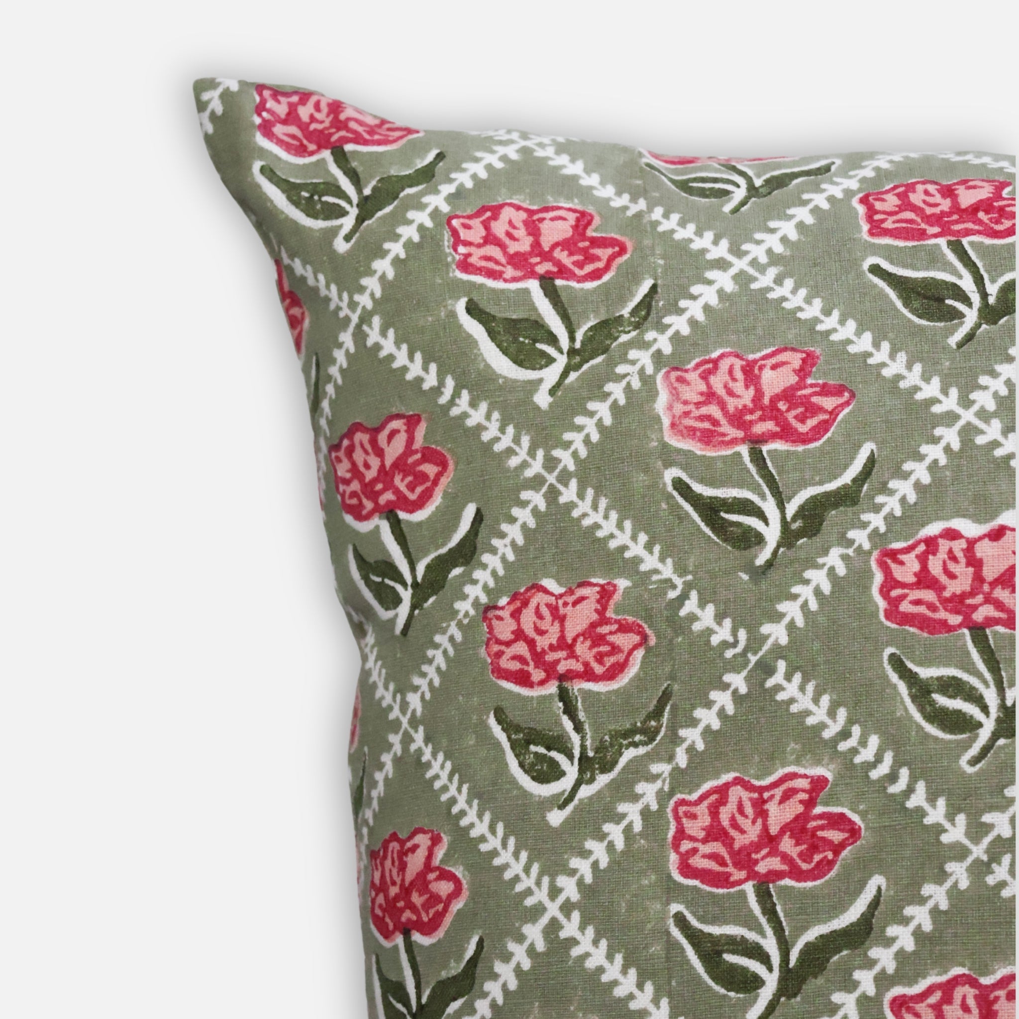 Noor Throw Pillow Cover – Olive & Pink-zoom-3
