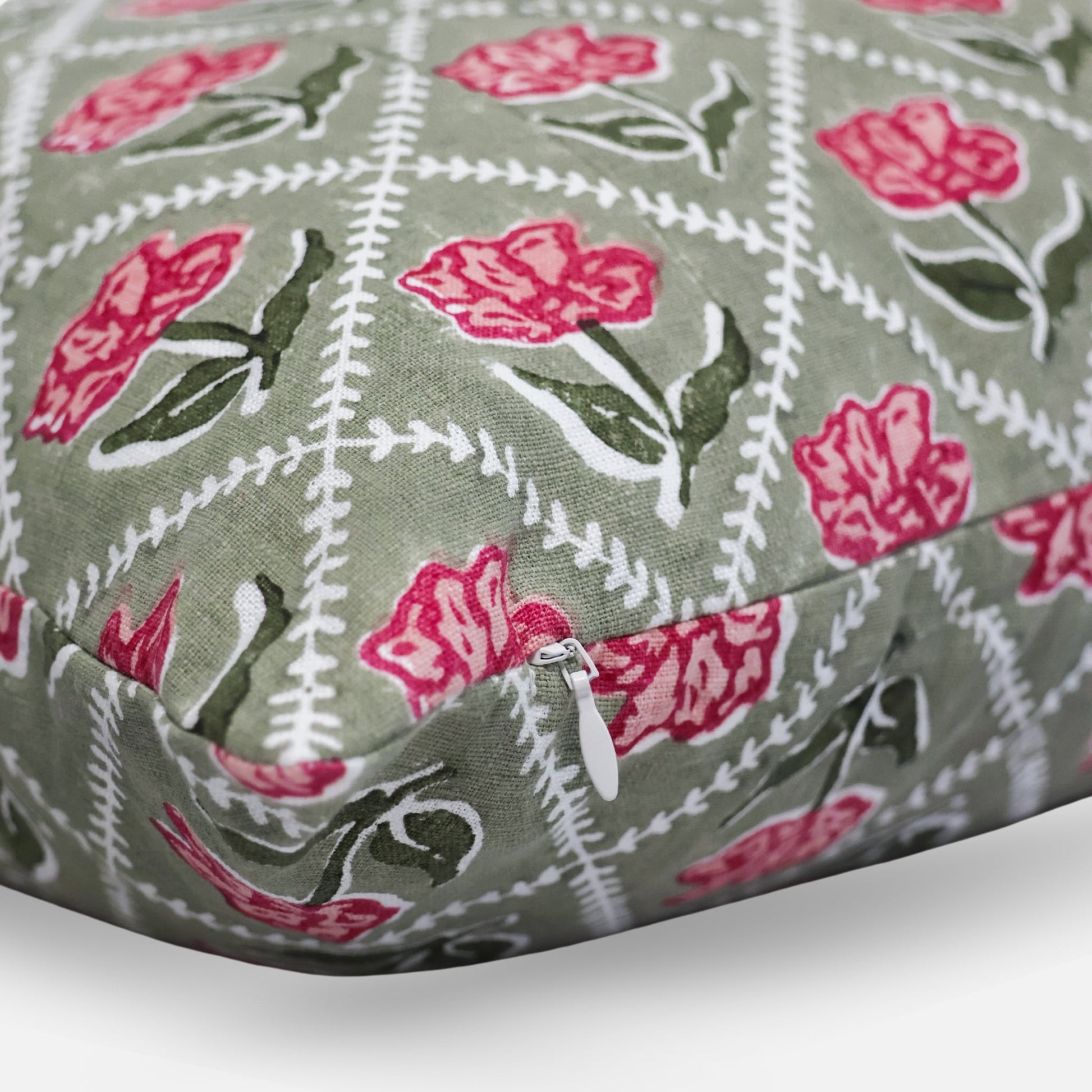 Noor Throw Pillow Cover – Olive & Pink-4