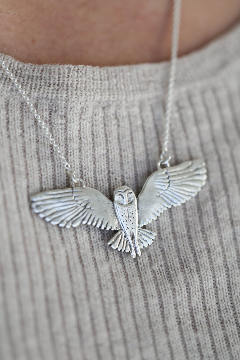 Barn Owl Necklace | Recycled Sterling Silver-zoom-