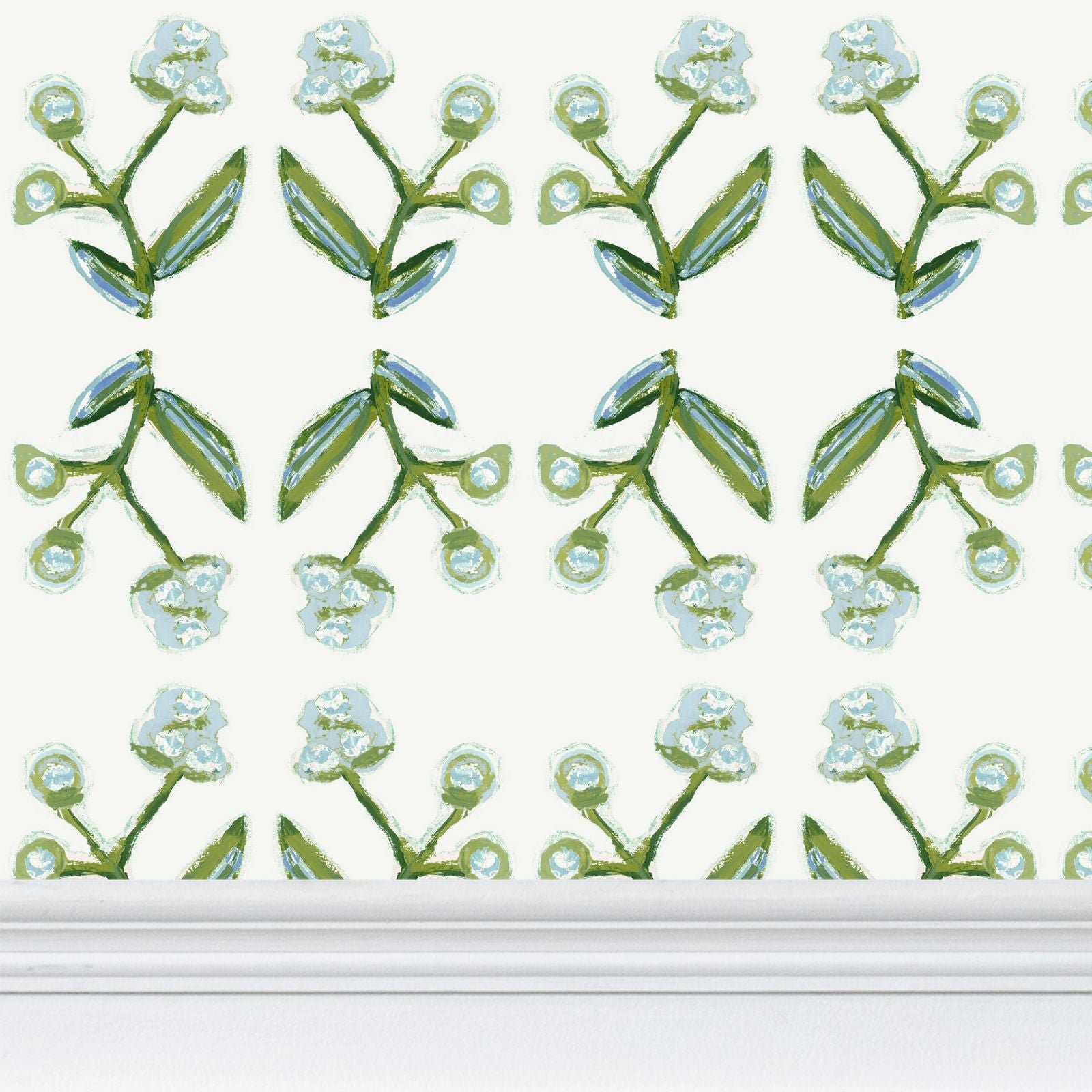 Antonia Wallpaper (Blue & Green) – Handmade & Digitally Printed-zoom-8
