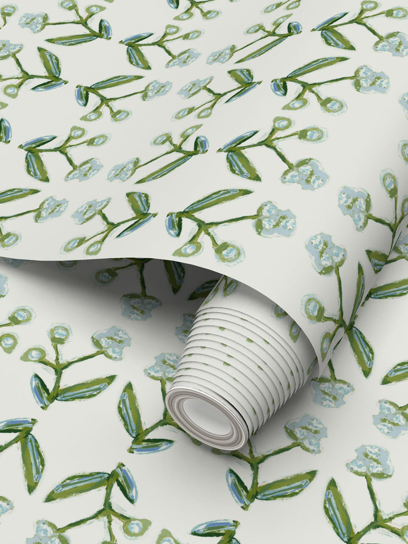 Antonia Wallpaper (Blue & Green) – Handmade & Digitally Printed-zoom-