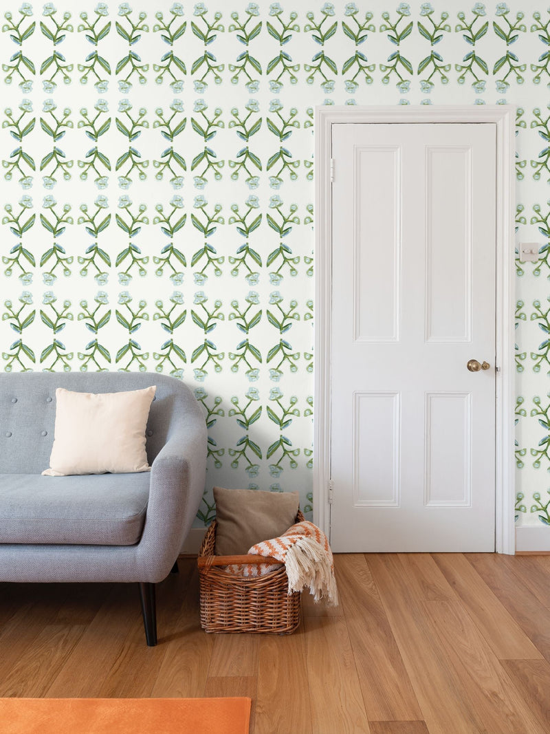 Antonia Wallpaper (Blue & Green) – Handmade & Digitally Printed-zoom-