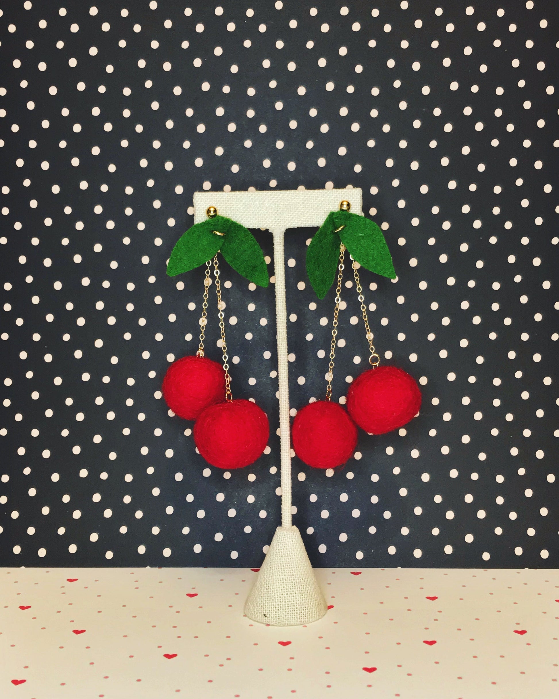 Maraschino  Cherry Felt Earring-1