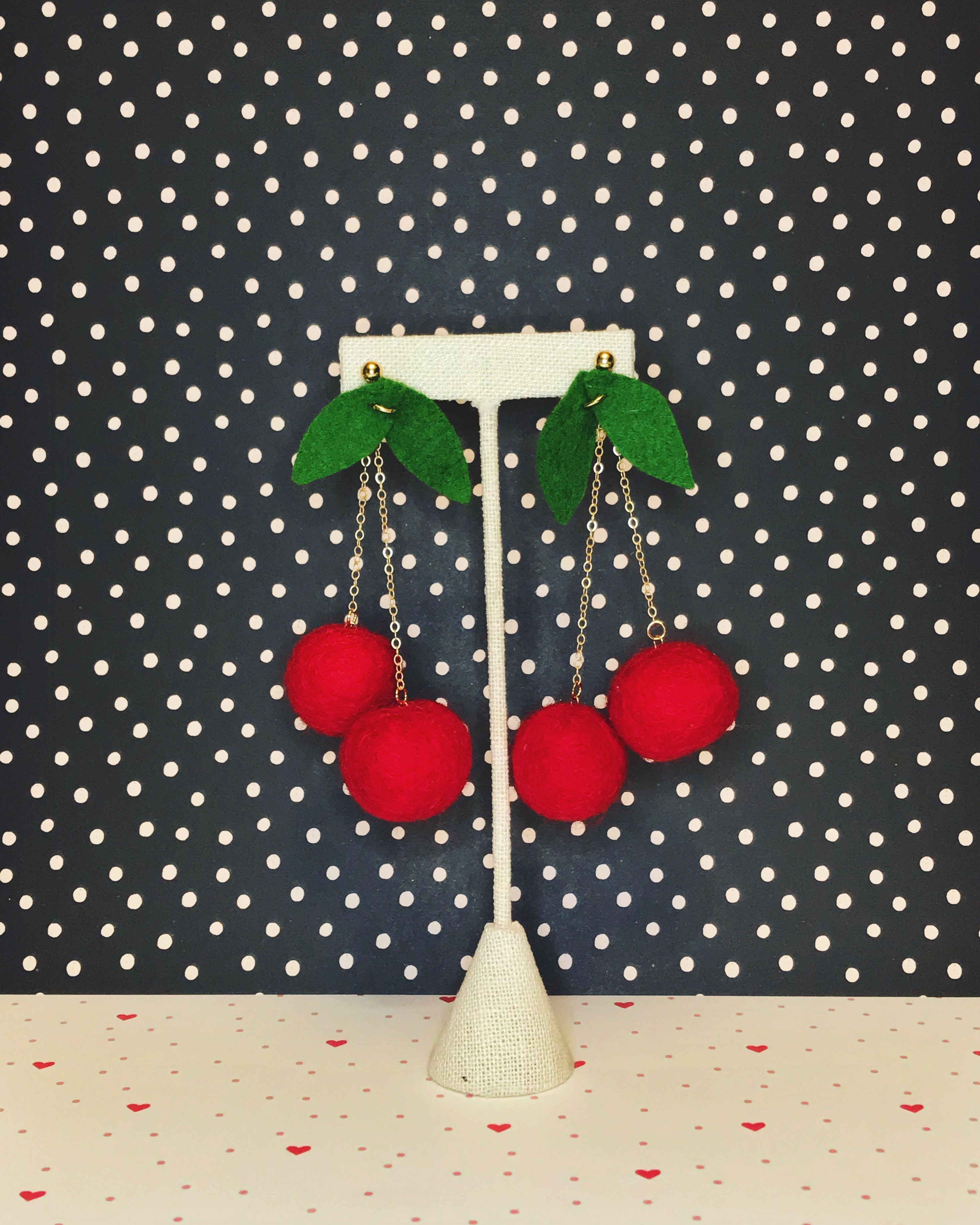 Maraschino  Cherry Felt Earring