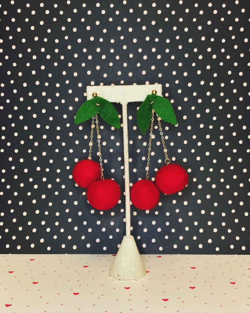 Maraschino  Cherry Felt Earring-zoom-