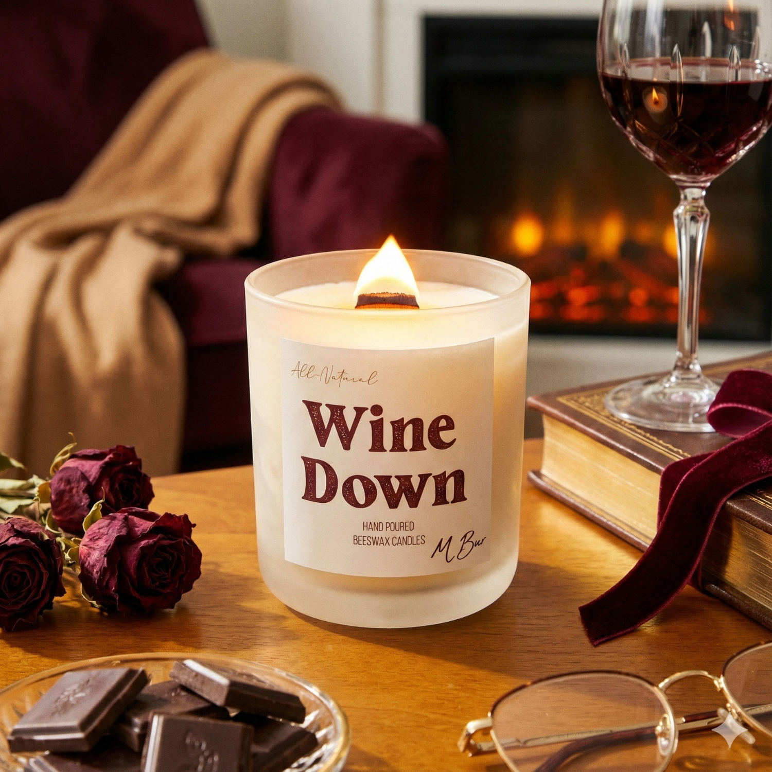 Wine Down Beeswax Candle-8