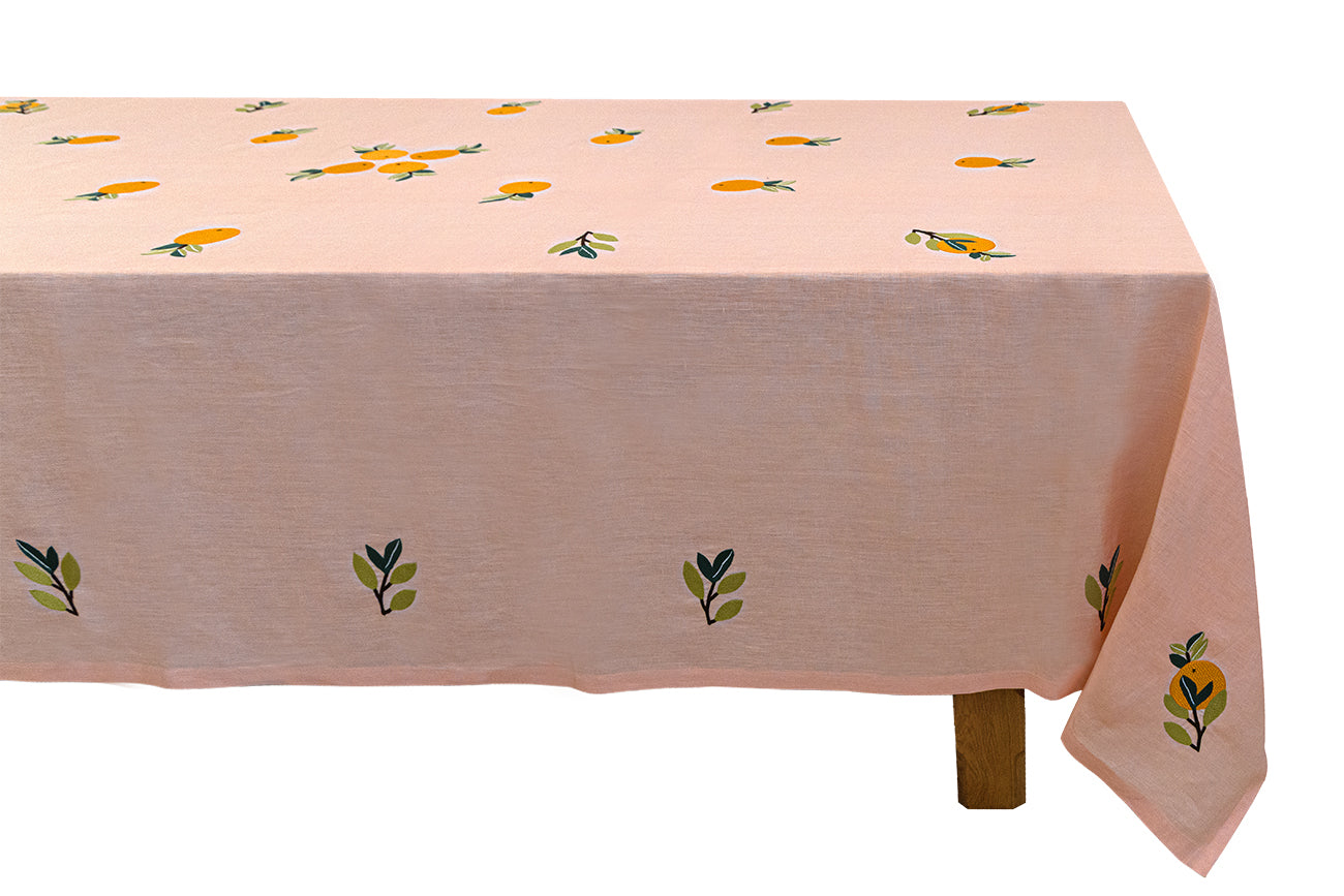 Hand Embroidered Farm to Table Tablecloth | 120" x 80"