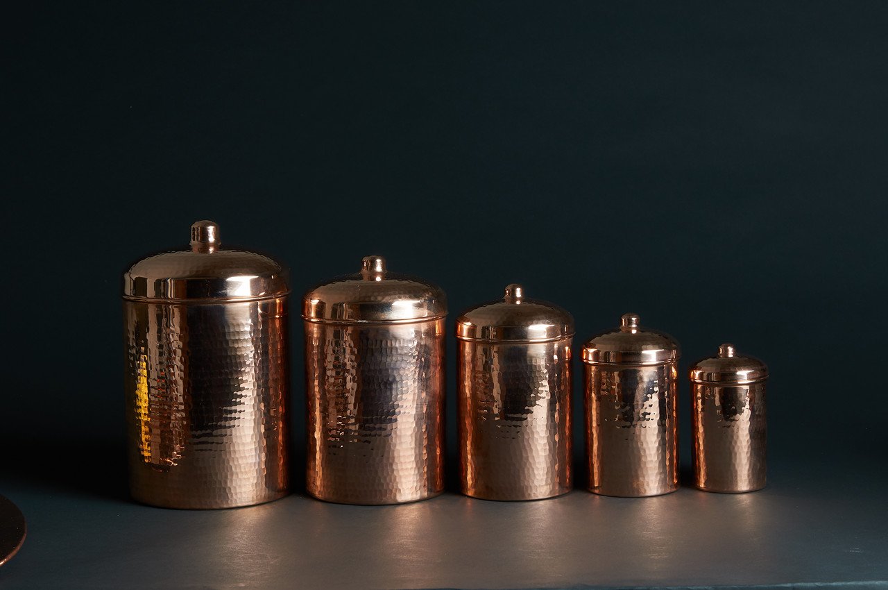 Copper Kitchen Canisters | Complete 5-Piece Set