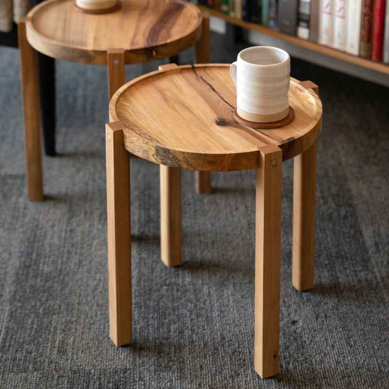 Waverly Side Table | Modern Round Wood Side Table with Metal Details-zoom-