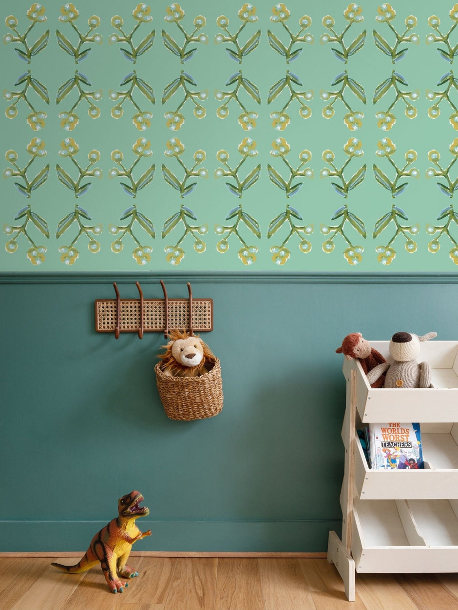 Antonia Wallpaper (Green & Citron) – Handmade & Digitally Printed - Aware House - Erin Donahue Tice -