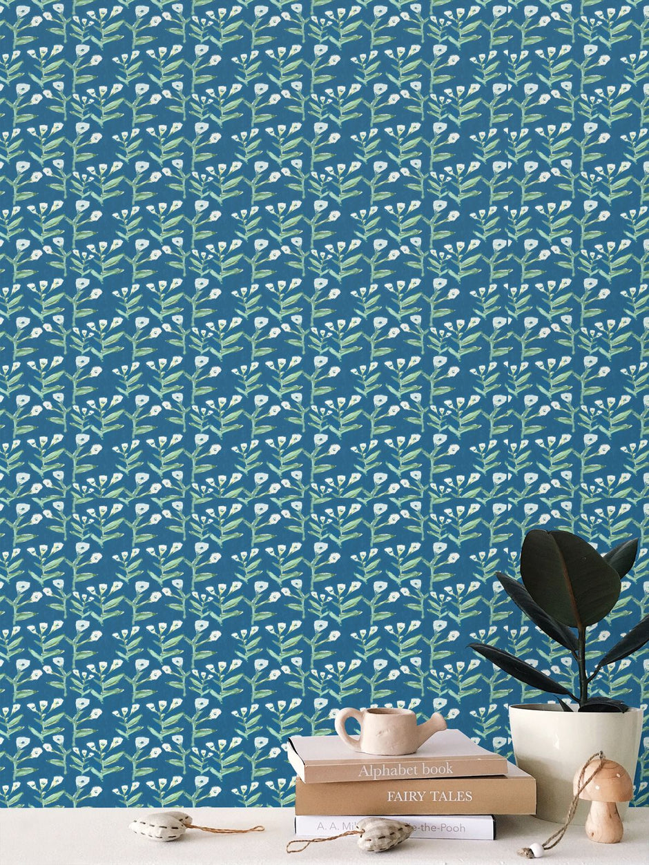 Sydney Wallpaper (Marine) – Handmade & Digitally Printed - Aware House - Erin Donahue Tice -