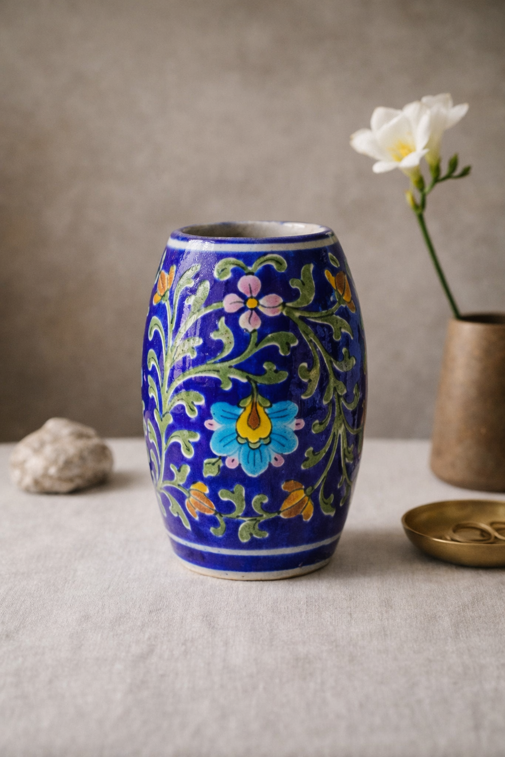 Handcrafted Blue Pottery Daisy Vase | Jaipur Hand-Painted-zoom-2
