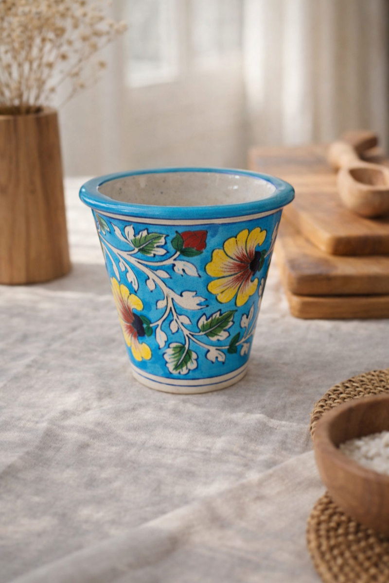 Handcrafted Blue Pottery Planter | Jaipur Hand-Painted-zoom-