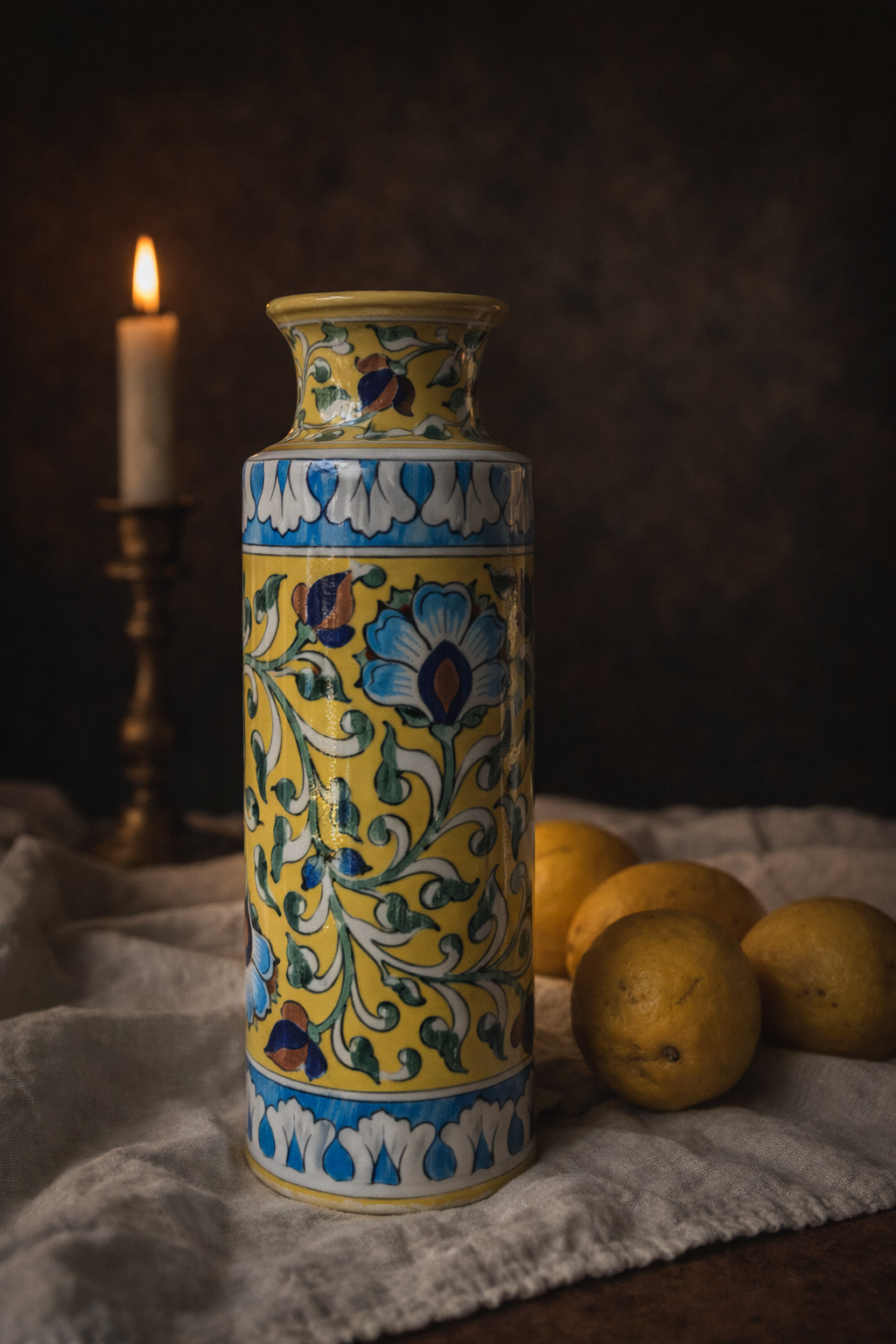 Handpainted Mughal Vase | Handcrafted Blue Pottery
