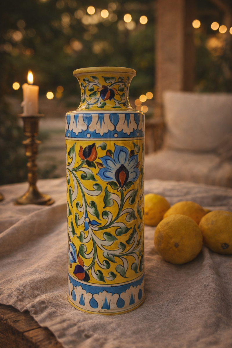 Handpainted Mughal Vase | Handcrafted Blue Pottery-zoom-