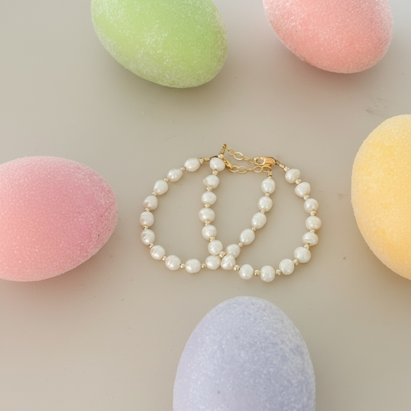 Freshwater Pearl Bracelet | Gold Beads-zoom-