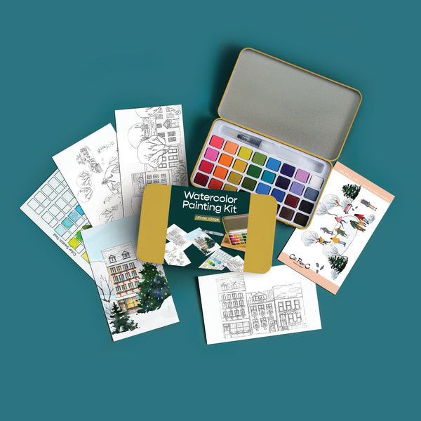 Winter Village Watercolor Painting Kit-zoom-