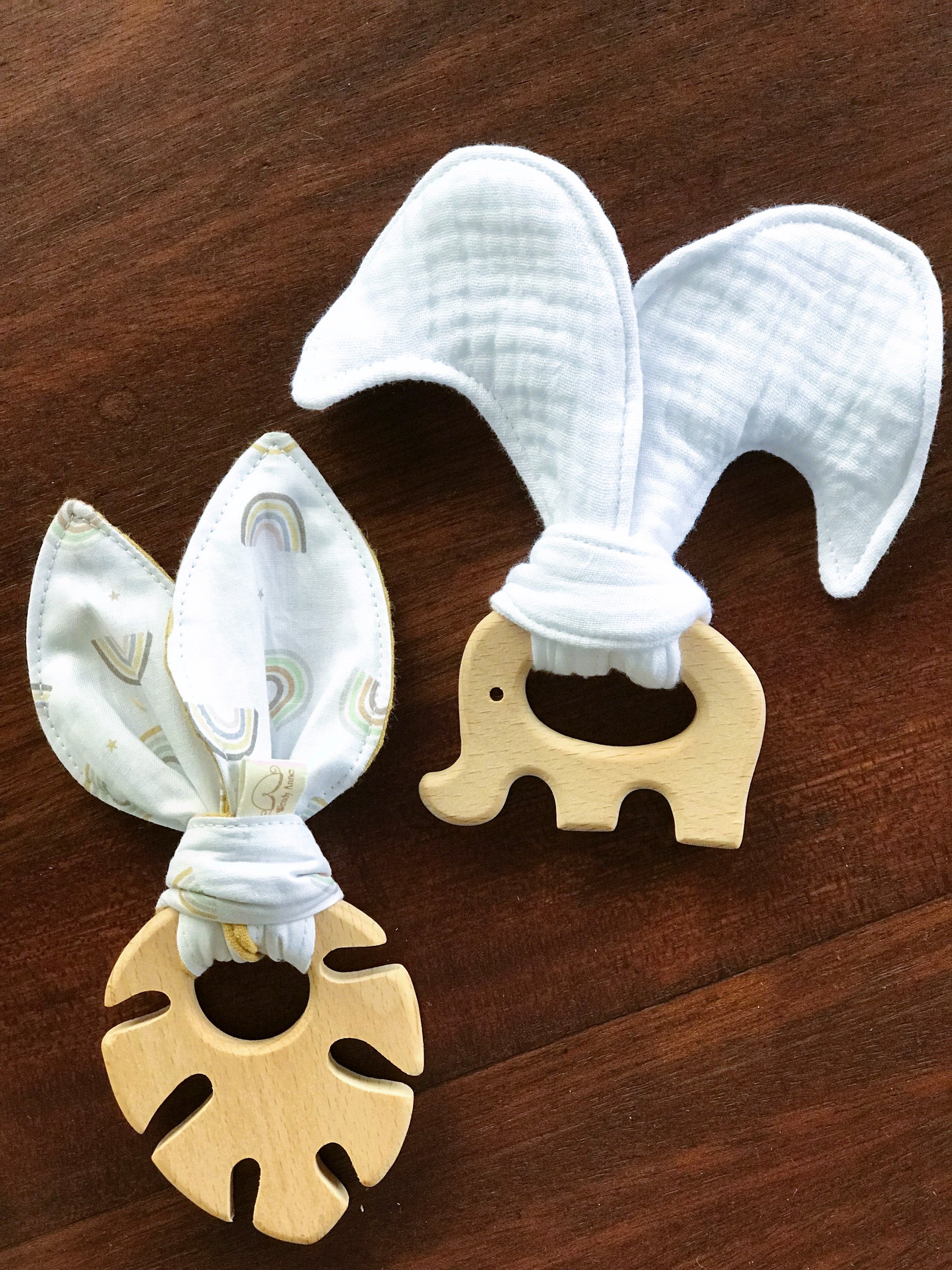 Baby Beech Wood Teether | Organic Cotton Fabric Tie-1