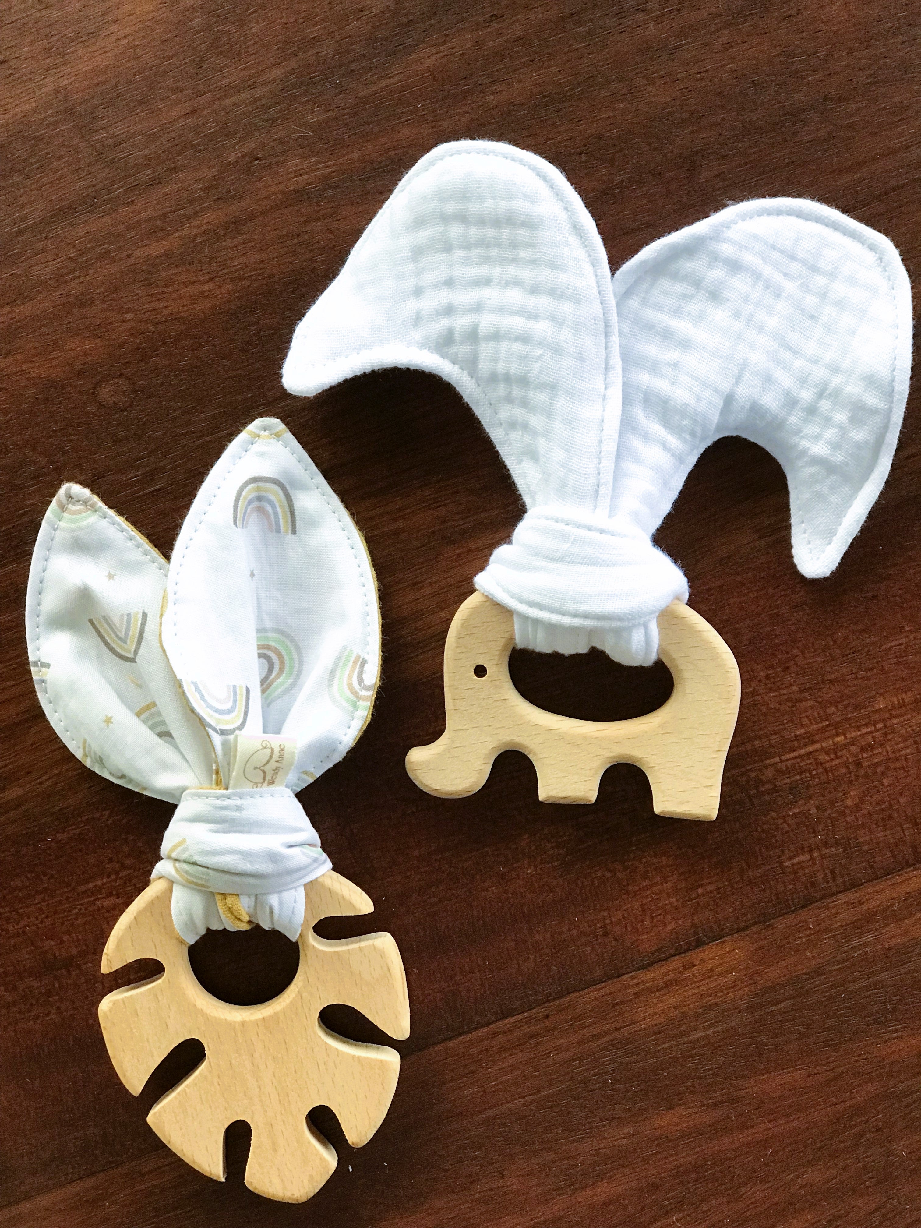Baby Beech Wood Teether | Organic Cotton Fabric Tie