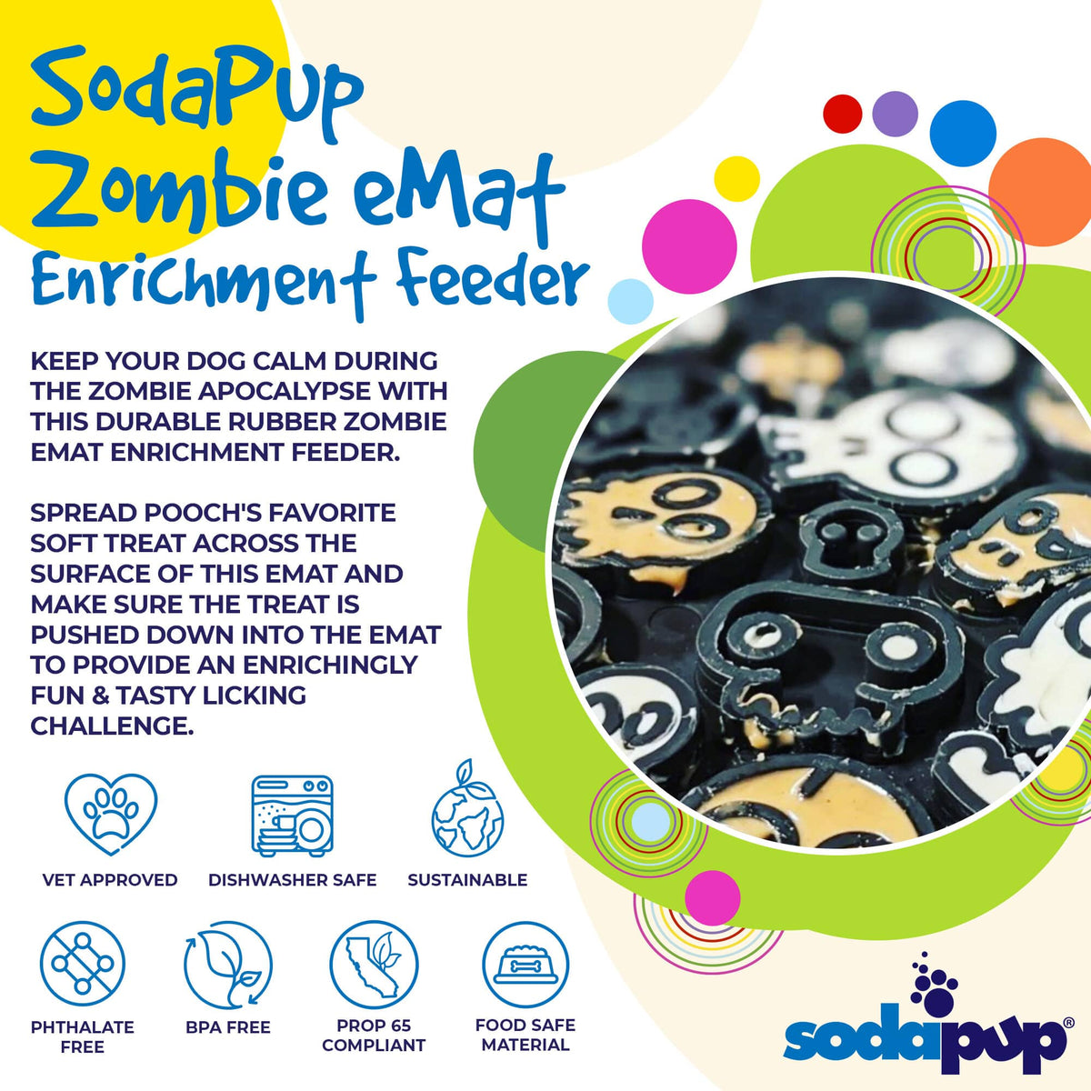 Zombie eMat - Enrichment Lick Mat for Dogs and Cats | Halloween Skull Design | SodaPup-zoom-5