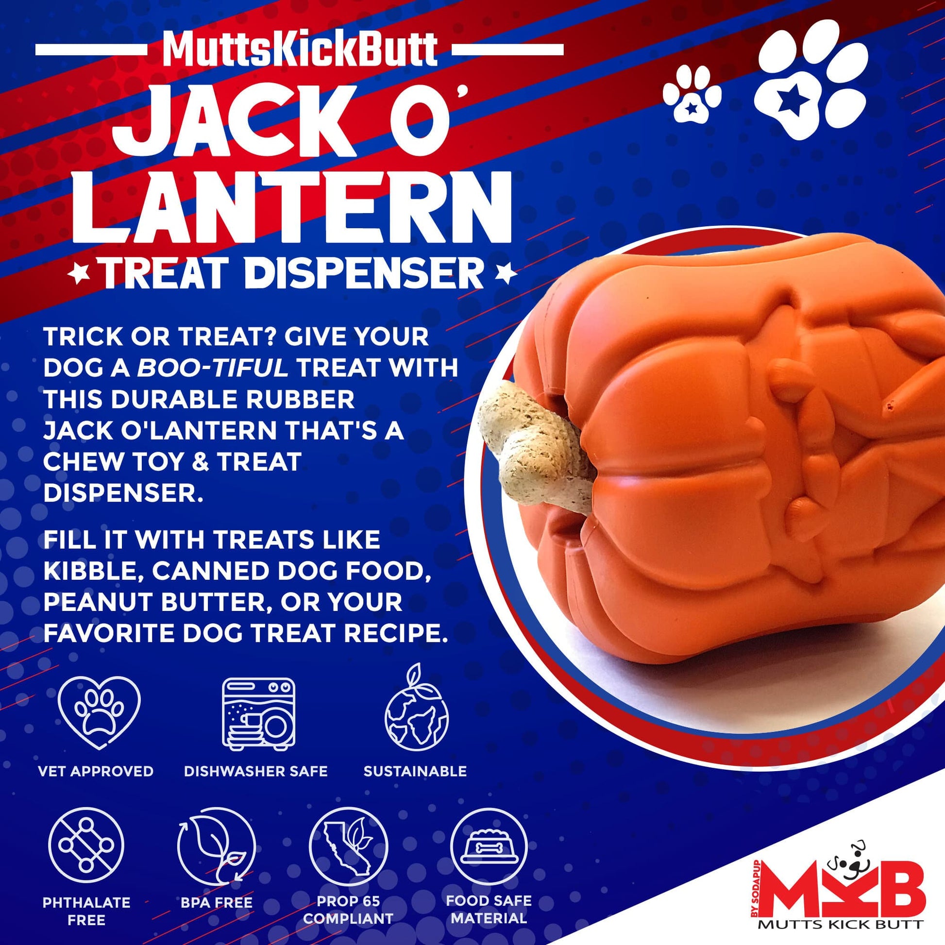 Jack O' Lantern Dog Toy - Durable Halloween Chew Toy for Large Dogs | USA Made-2