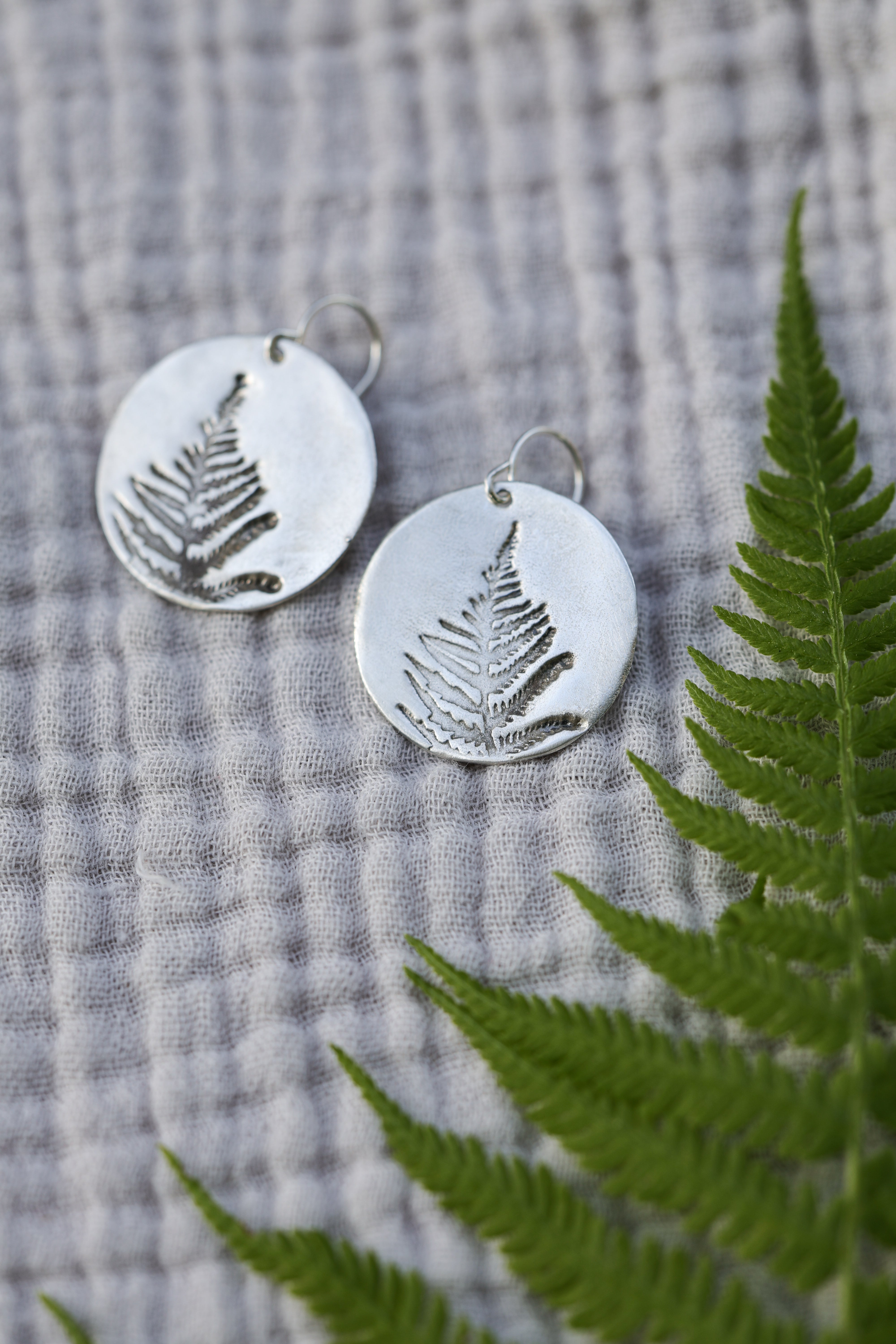 Fern Disc Earrings | Recycled Sterling Silver-zoom-1