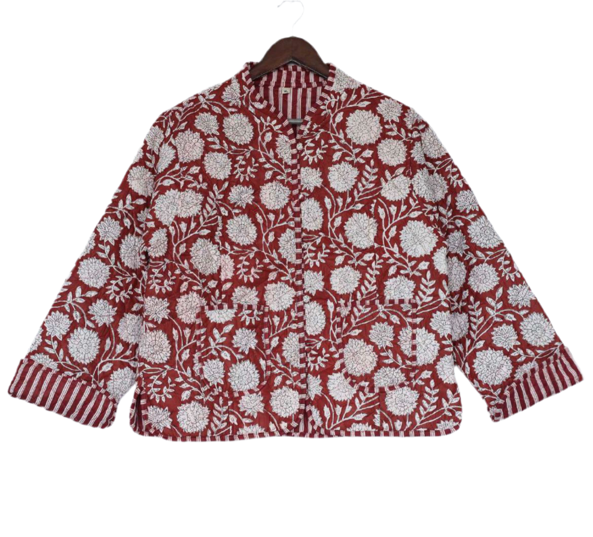 The Charlotte Jacket in Maroon Posy