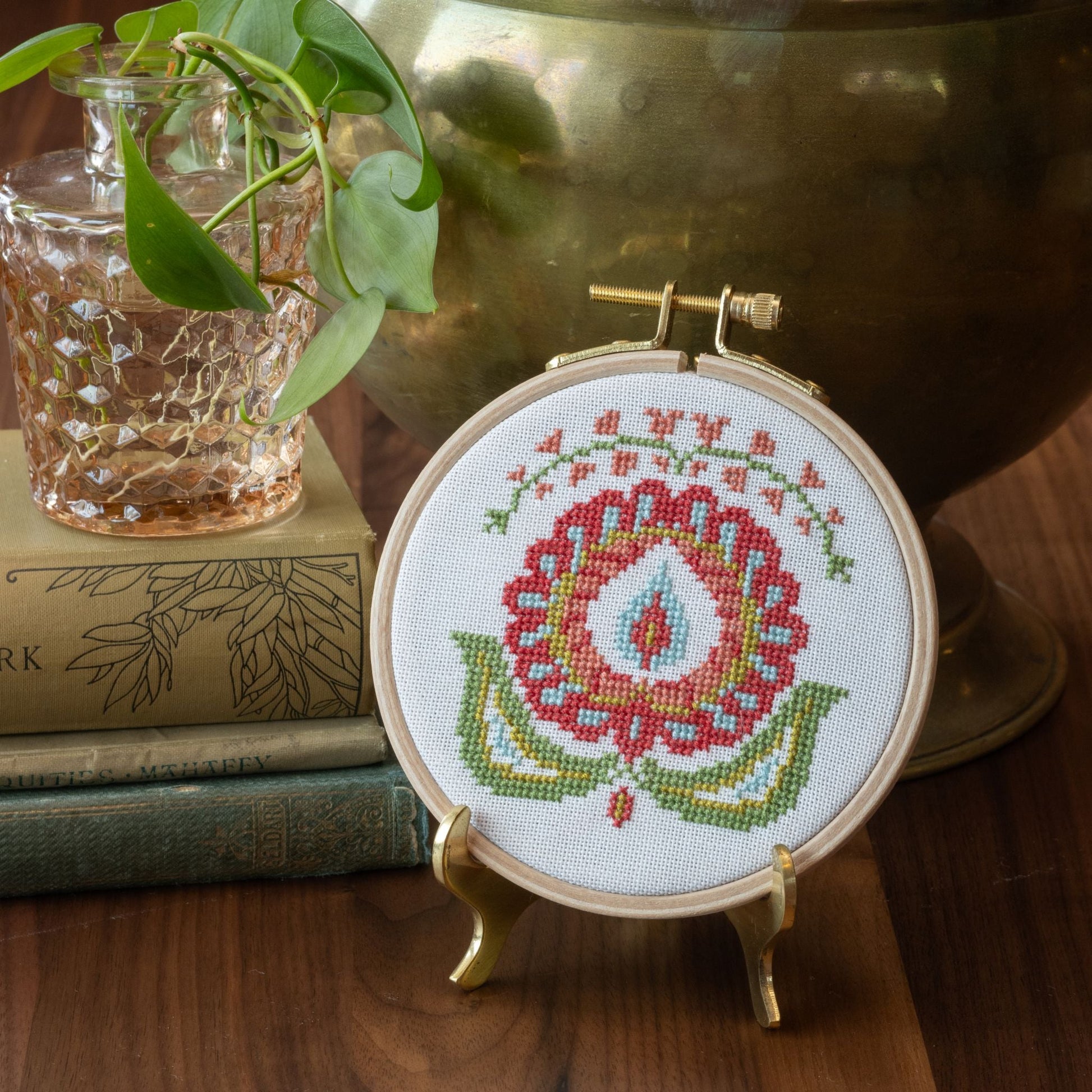 Santorini Peony Cross Stitch Hoop Kit-1