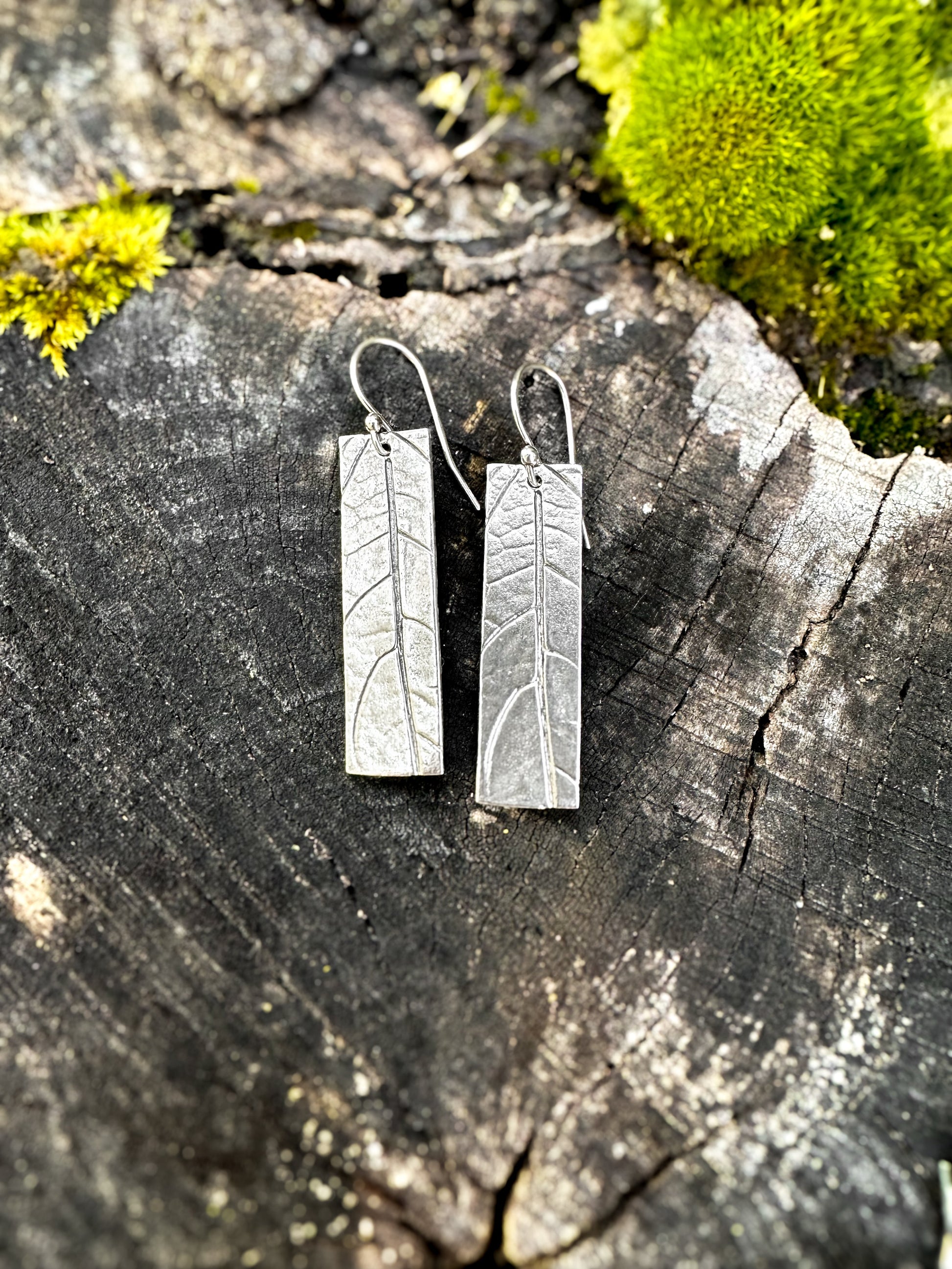 Leaf Rectangle Earrings | Recycled Sterling Silver-1