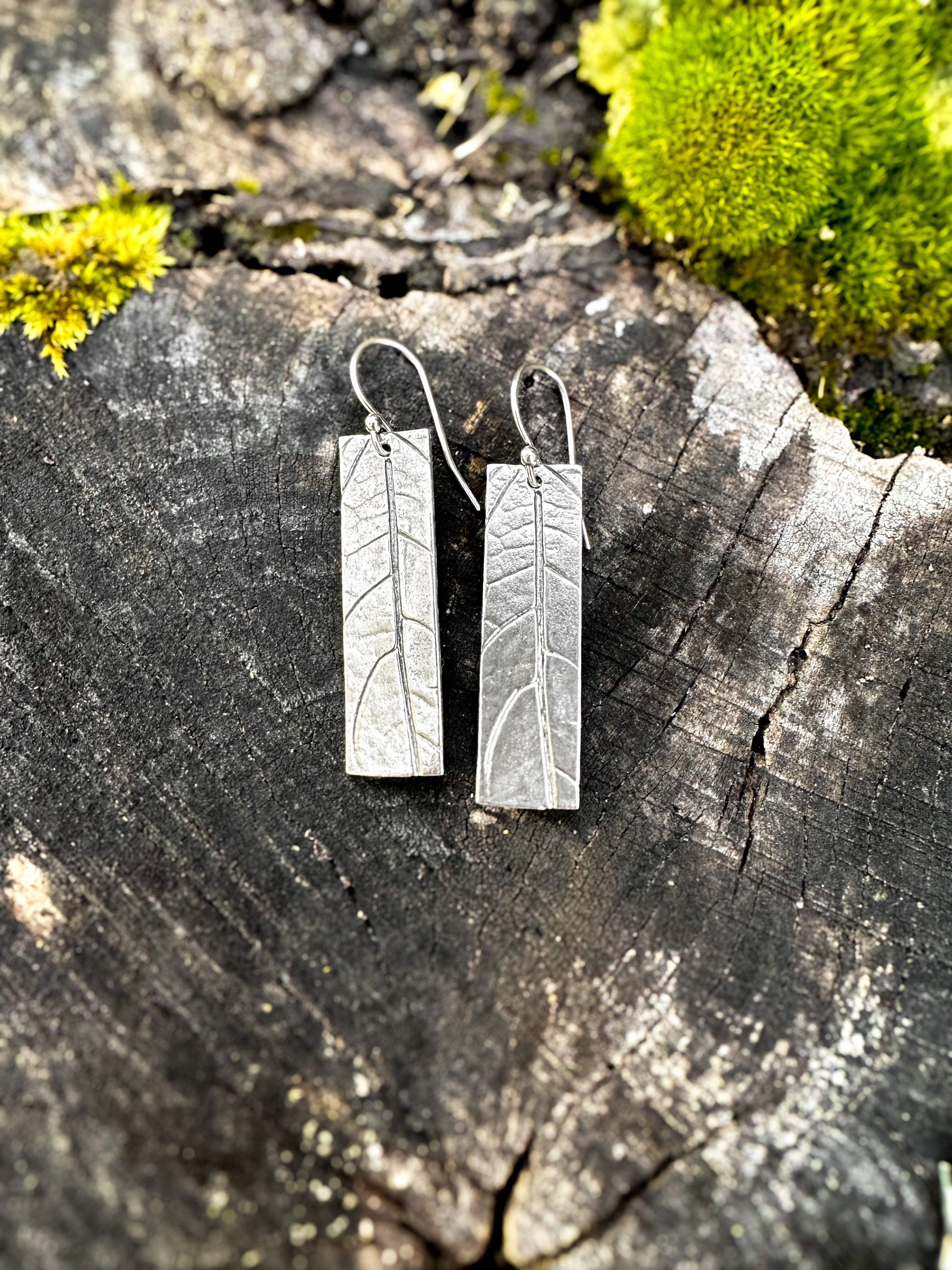 Leaf Rectangle Earrings | Recycled Sterling Silver-zoom-1