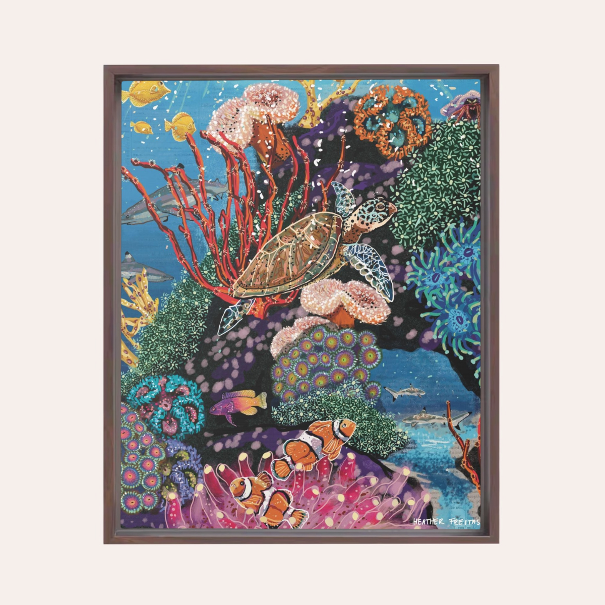 Turtle Tides | Framed Fine Art Canvas Print | Multiple Sizes-1