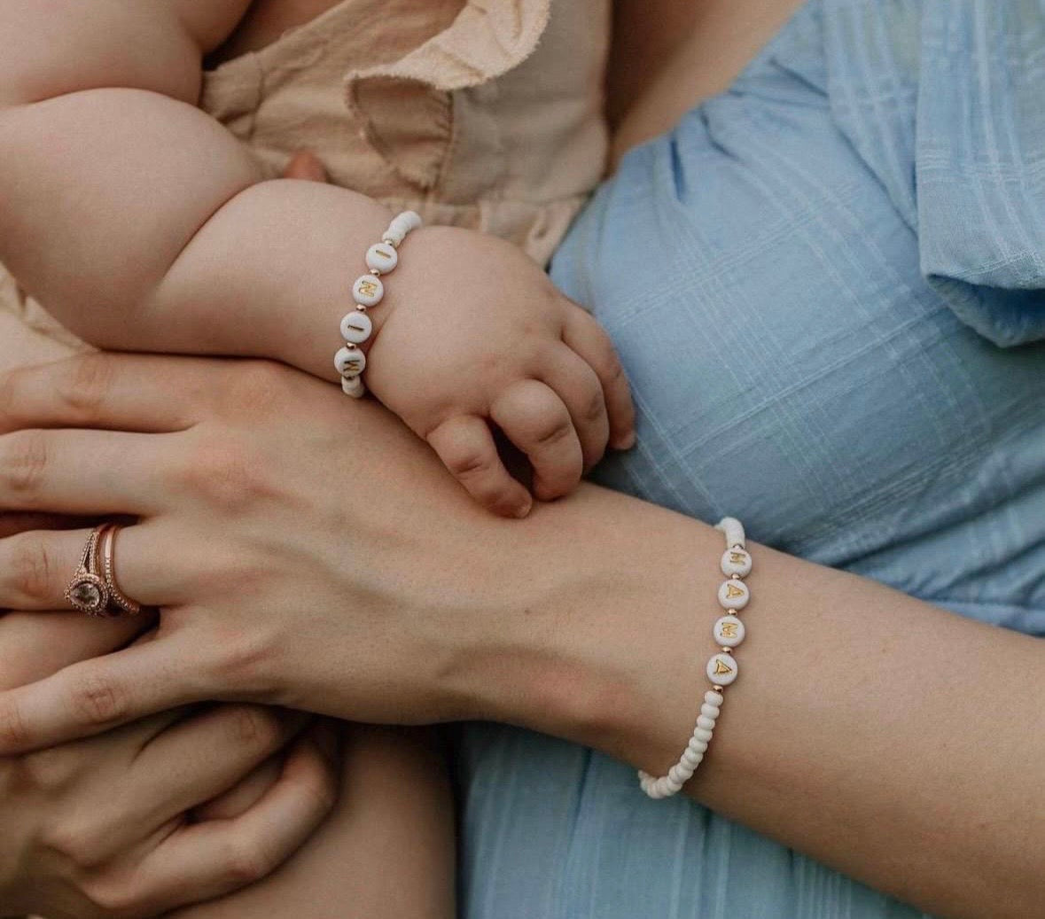 Mama and Mini White Name Bracelet Set | Personalized-2