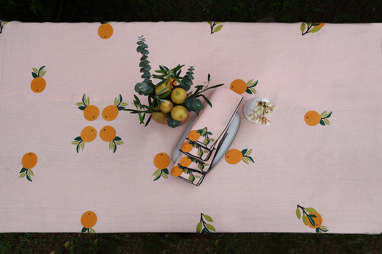 Hand Embroidered Farm to Table Tablecloth | 120" x 80" - Aware House
