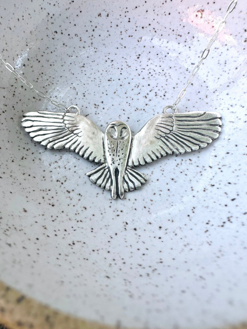 Barn Owl Necklace | Recycled Sterling Silver-zoom-