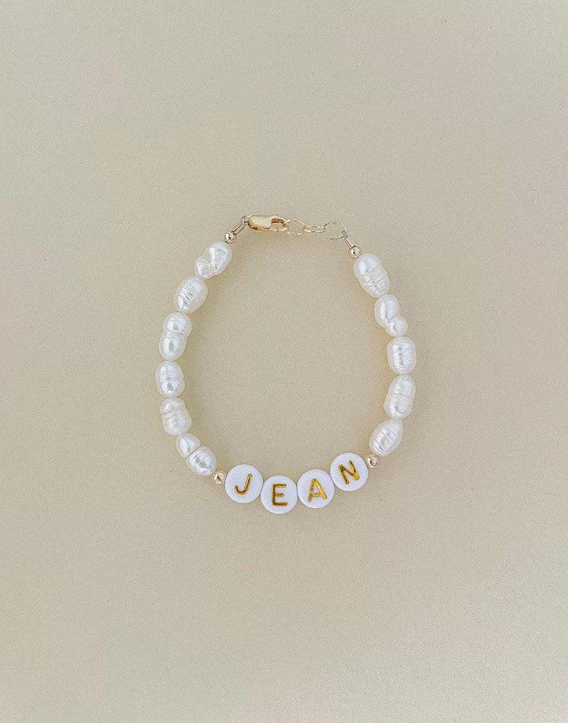 Custom Pearl Name Bracelet | Gold Letters-zoom-