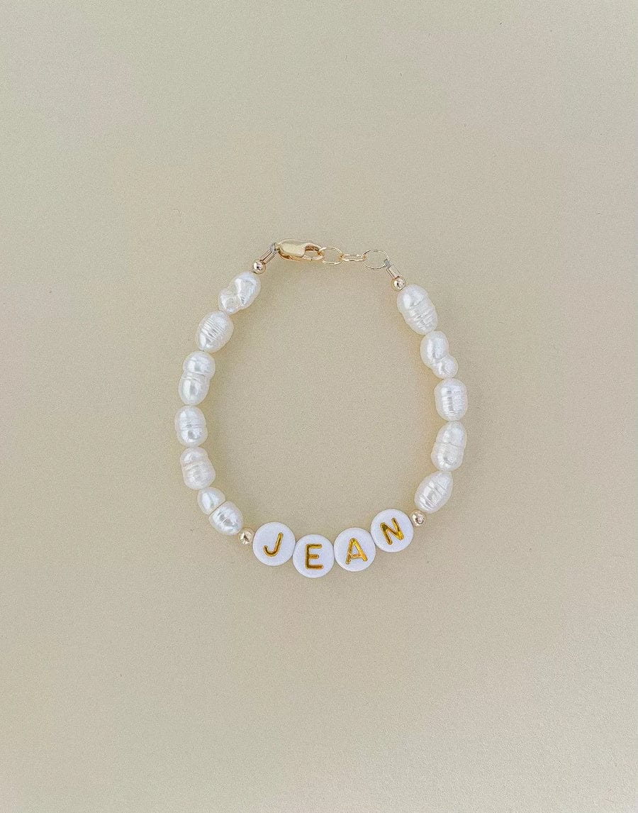 Custom Pearl Name Bracelet | Gold Letters