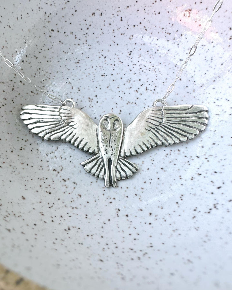 Barn Owl Necklace | Recycled Sterling Silver-zoom-
